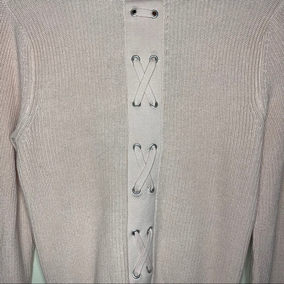 Cabi Eliza Pink Chunky Knit,m Faux Lace Up Back Button Front Cardigan Sweater - Picture 8 of 10